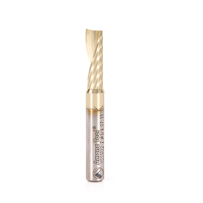 HSS1722-Z - Spiral 'O' Single Flute 1/4 Dia x 3/4 x 1/4 Inch Shank Up-Cut ZrN Coated