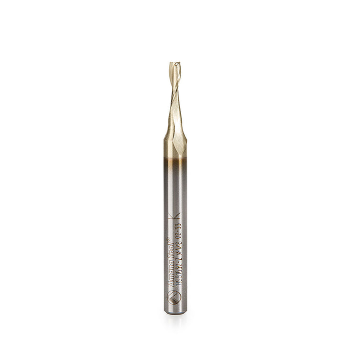HSS1630-Z - Double Flute Spiral 1/8 Dia x 3/8 x 1/4 Inch Shank Up-Cut ZrN Coated