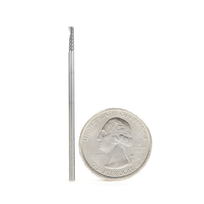 57310 Metric Single Flute, 2mm Dia x 8mm x 2mm Shank x 50mm Long Up-Cut