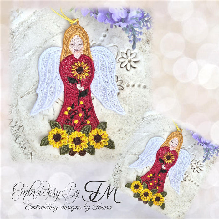 Angel with sunflowers /5x7 hoop
