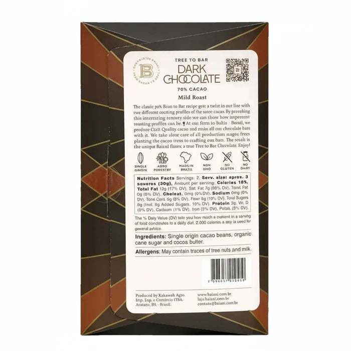 BAIANI 70% Mild Roast Trinitario Dark Chocolate