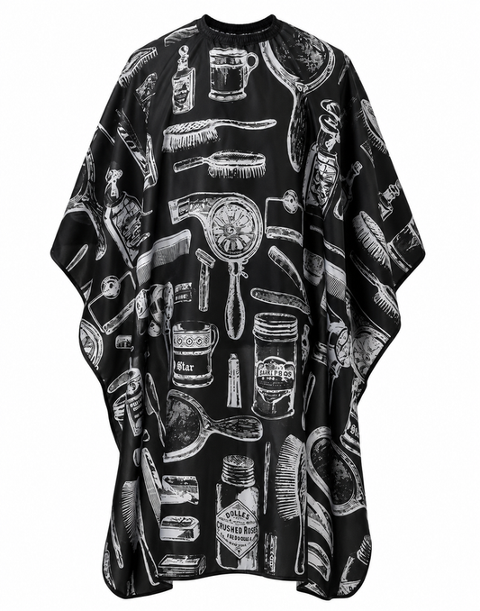 Barber Cape "Tool Print" - Black