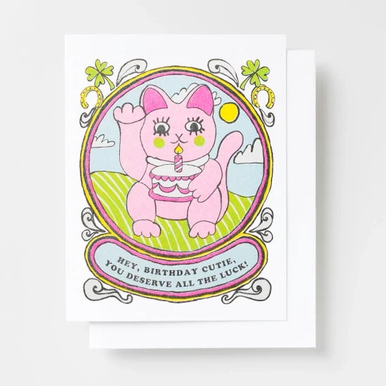 Bday Cutie Lucky You Were Born - Risograph Card