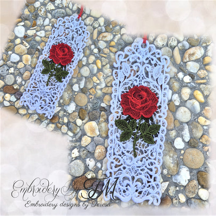 Bookmark with large rose FSL/ 5x7 hoop