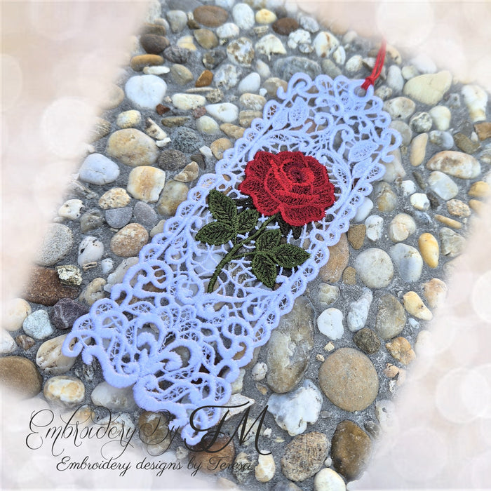 Bookmark with large rose FSL/ 5x7 hoop