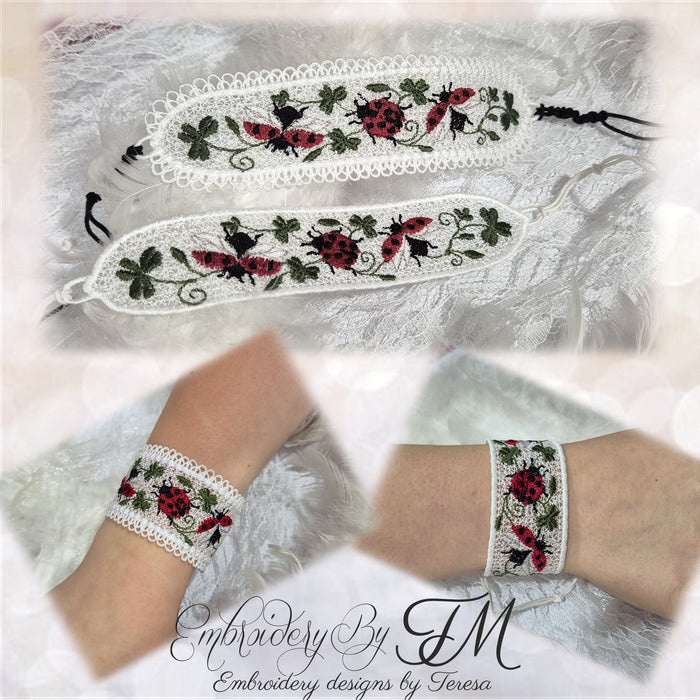 Bracelet ladybug with leaves/5x7 hoop/ two variations