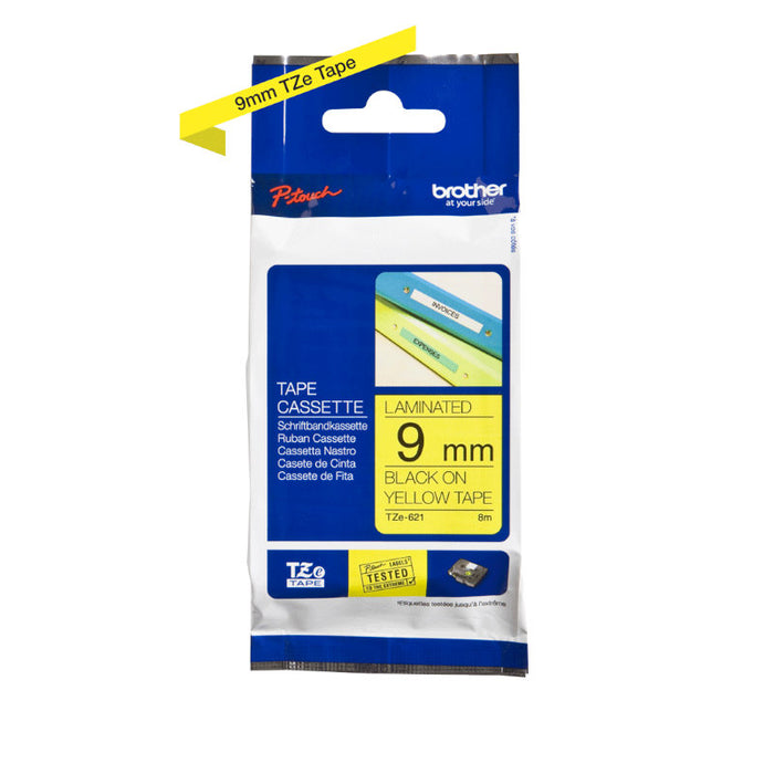 Brother TZ621 Black On Yellow Laminated 9mm Tape - TZe-621