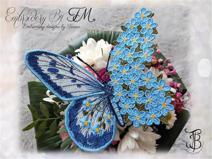 Butterfly with forget-me-nots / 5x7 hoop