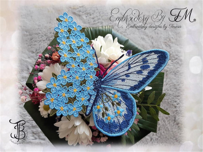 Butterfly with forget-me-nots / 5x7 hoop