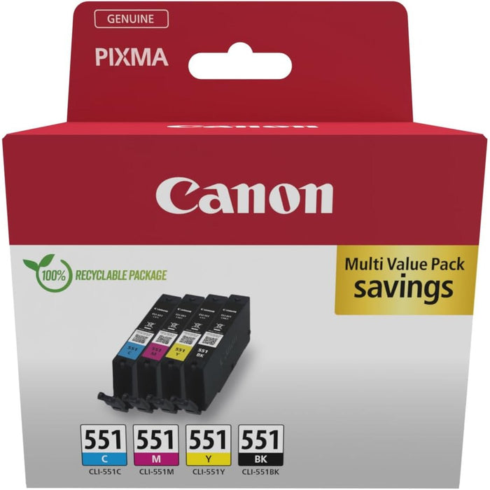 Canon CLi-551 Black, Cyan, Magenta, Yellow Multi Pack - 6509B015
