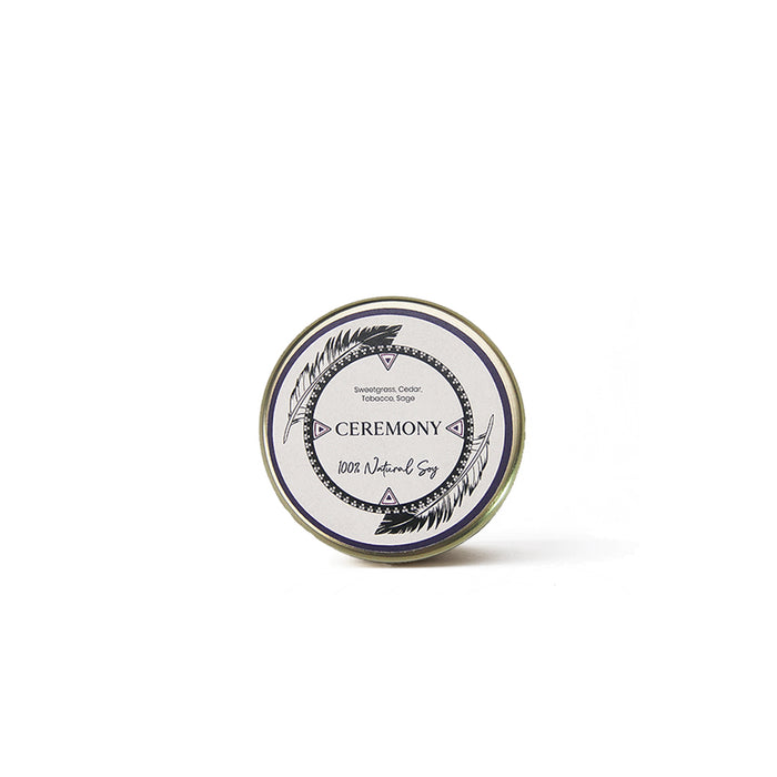 LODGE Soy Candle's 4oz travel tin candle in the scent Ceremony.