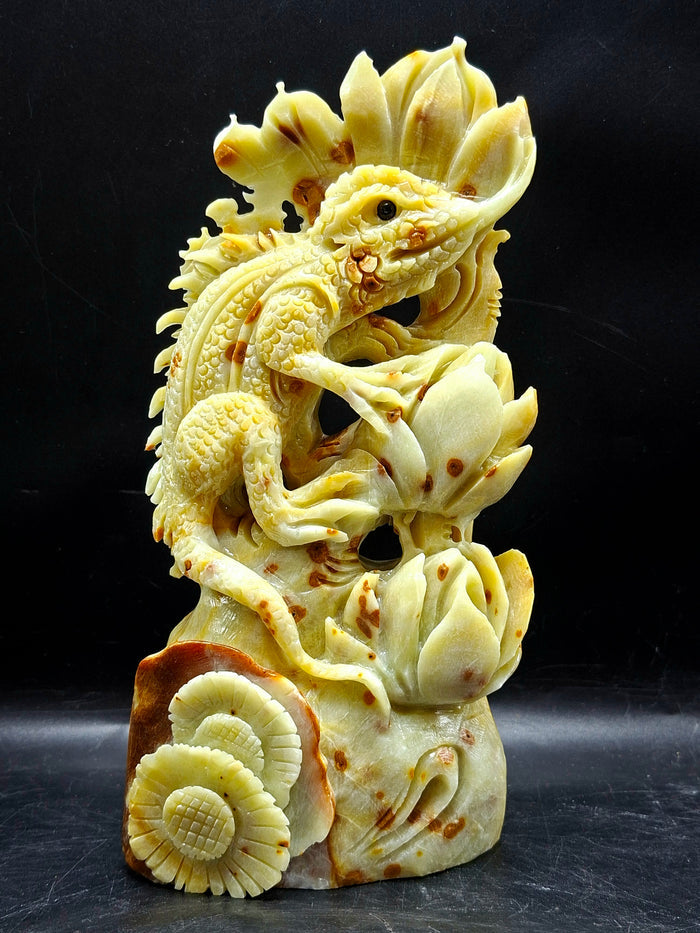 Chameleon Ocean Jasper Crystal Carving | Lotus Symbolism Statue for Balance & Abundance | Home Decor Gift | Weight 1220 gms