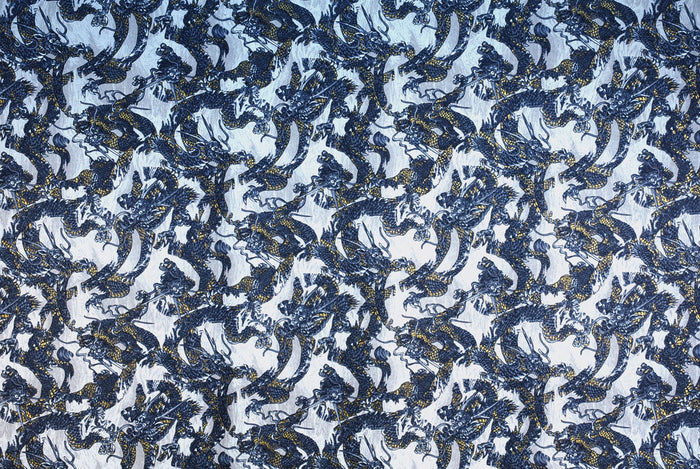 Chiyogami Dragons Navy/Grey