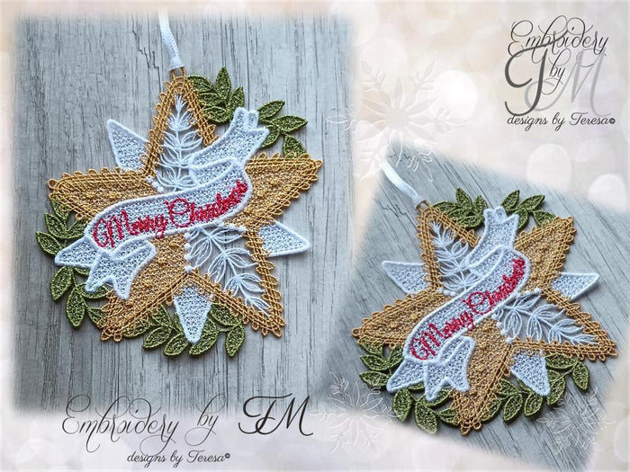 Christmas Star with leaves No.2/ 5x7 hoop/ two variations