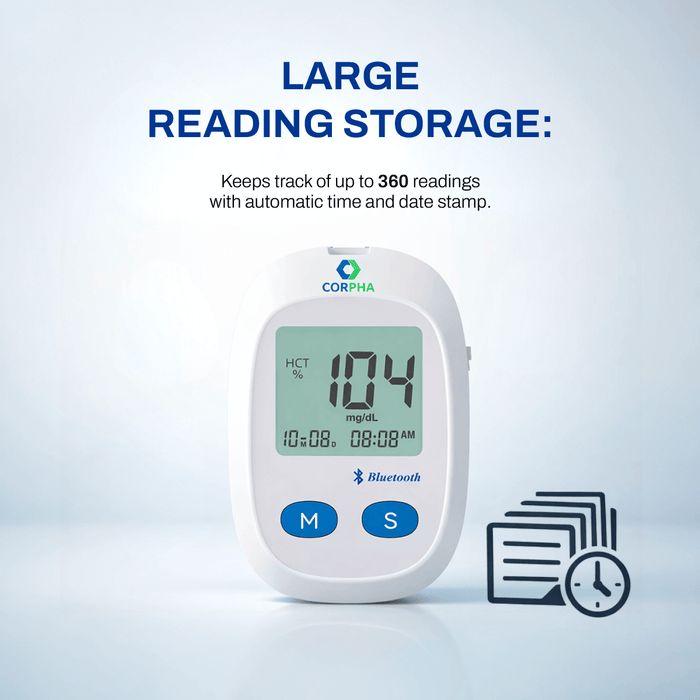 Corpha Blood Sugar Monitor Kit – 1 Monitor + 50 Test Strips & 50 Lancets