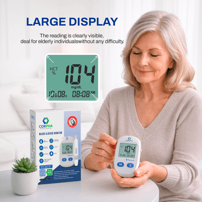Corpha Blood Sugar Monitor Kit – 1 Monitor + 50 Test Strips & 50 Lancets