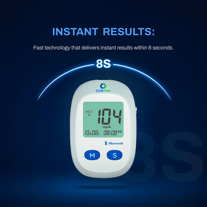 Corpha Blood Sugar Monitor Kit – 1 Monitor + 50 Test Strips & 50 Lancets
