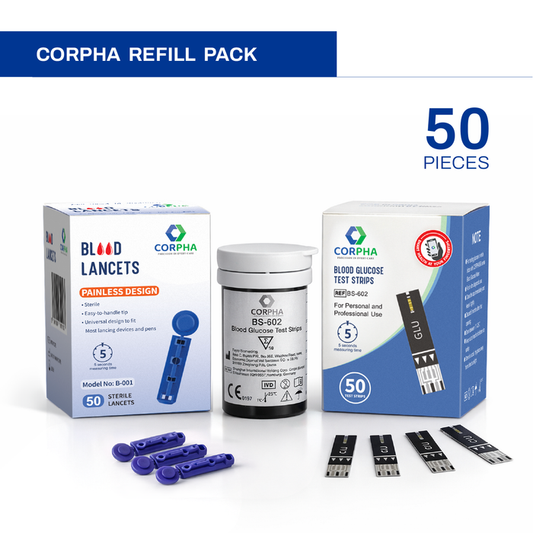 Corpha Glucose Test Strips 50 & Blood Lancets 50 Pack – Compatible with Glucometers