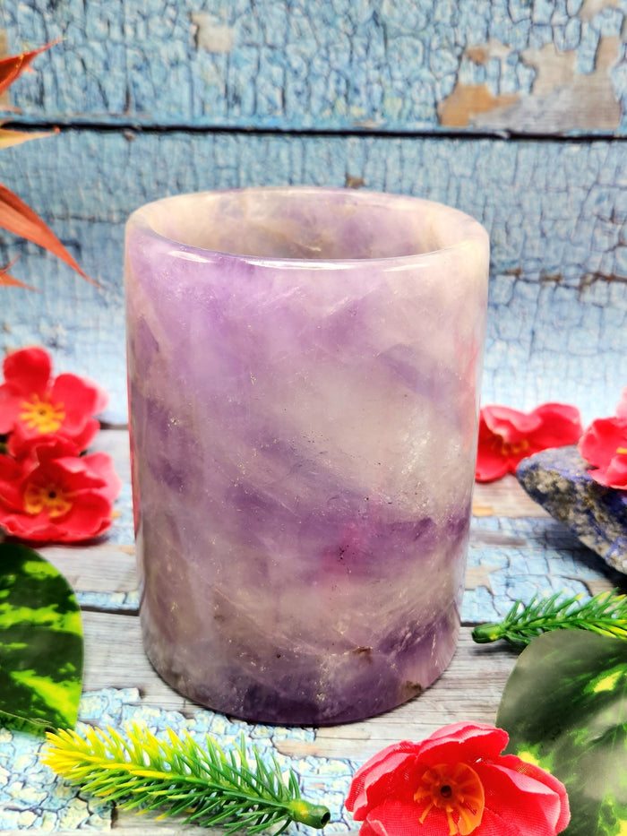 Crystal goblet in light amethyst stone - 4 inches and 650 gms (1.76 lb) - ONLY 1 PIECE - Shwasam
