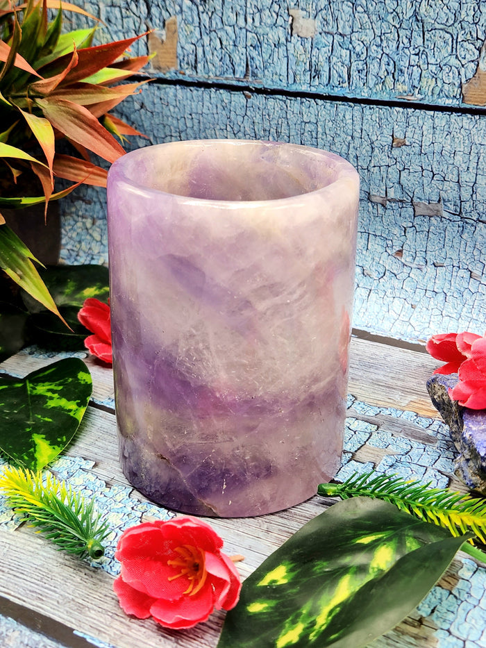 Crystal goblet in light amethyst stone - 4 inches and 650 gms (1.76 lb) - ONLY 1 PIECE - Shwasam