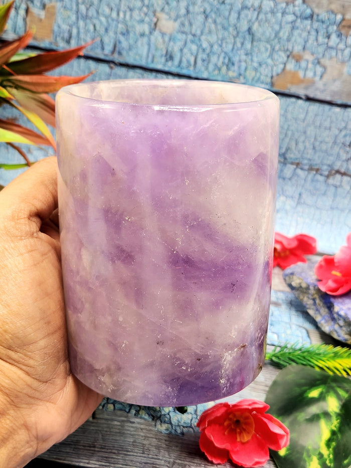 Crystal goblet in light amethyst stone - 4 inches and 650 gms (1.76 lb) - ONLY 1 PIECE - Shwasam