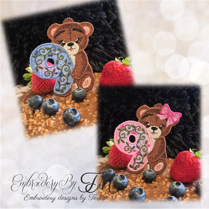 Cute bear No.9 / two variations/4x4 hoop