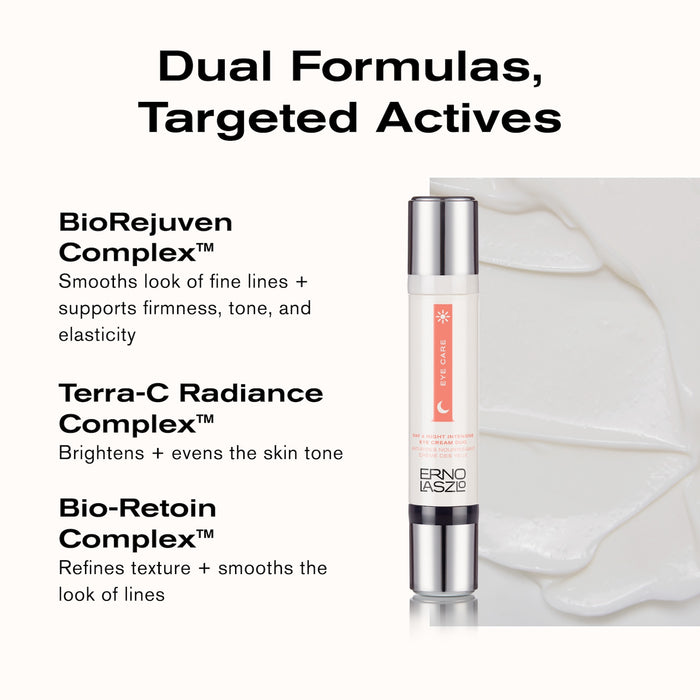 Dual Formulas, Targeted Actives
BioRejuven Complex smooths look of fine lines + supports firmness, tone, and esasticity
Terra-C Radiance Complex brightens + events the skin tone
Bio-Retoin Complex refines texture + smooths the look of lines