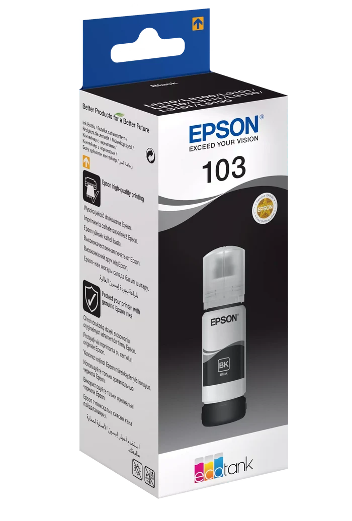 Side view of packaging for Epson 103 EcoTank Black Original Ink Bottle