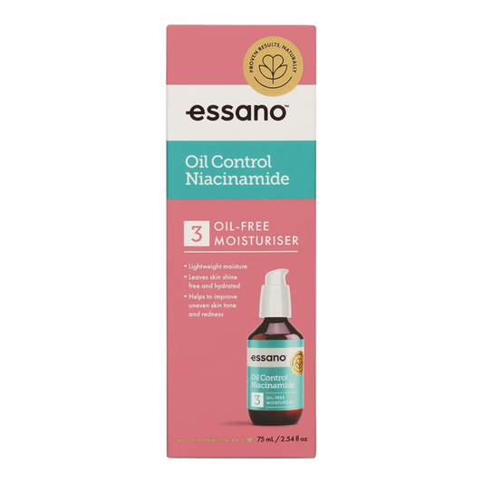 Essano Oil Control Niacinamide Oil-Free Moisturiser bottle, enriched with niacinamide to hydrate and control shine for oily skin