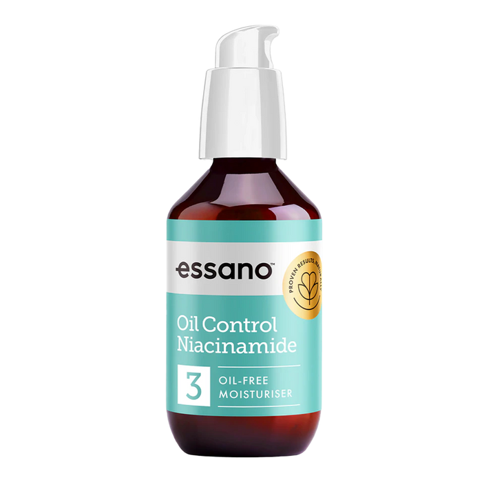 Essano Oil Control Niacinamide Oil-Free Moisturiser being applied to skin, providing hydration and shine control for oily skin