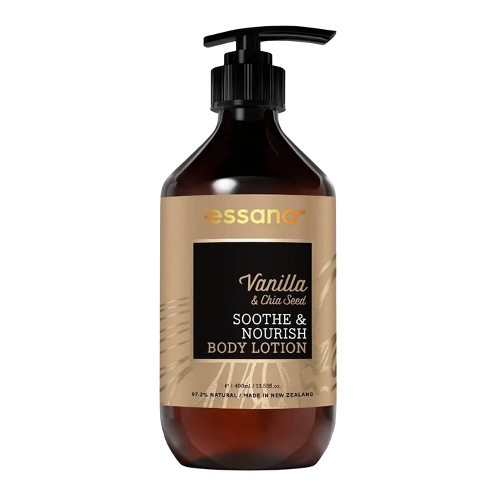 Essano Vanilla & Chia Seed Body Lotion – Nourishes with chia seed oil for smooth, hydrated skin and a vanilla fragrance.