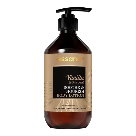 Essano Vanilla & Chia Seed Body Lotion – Nourishes with chia seed oil for smooth, hydrated skin and a vanilla fragrance.