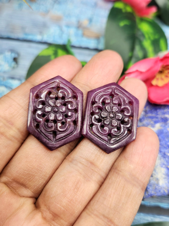 Floral Carved Ruby Stone Pair for Earrings or Pendant - History, Symbolism and Modern Appeal | Gemstone Gift