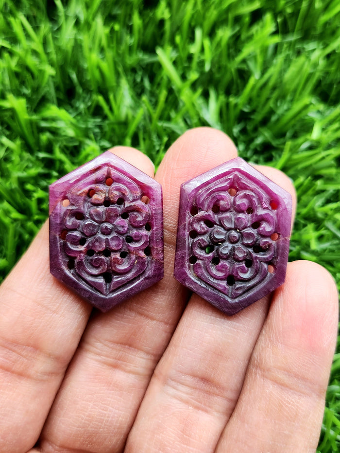 Floral Carved Ruby Stone Pair for Earrings or Pendant - History, Symbolism and Modern Appeal | Gemstone Gift