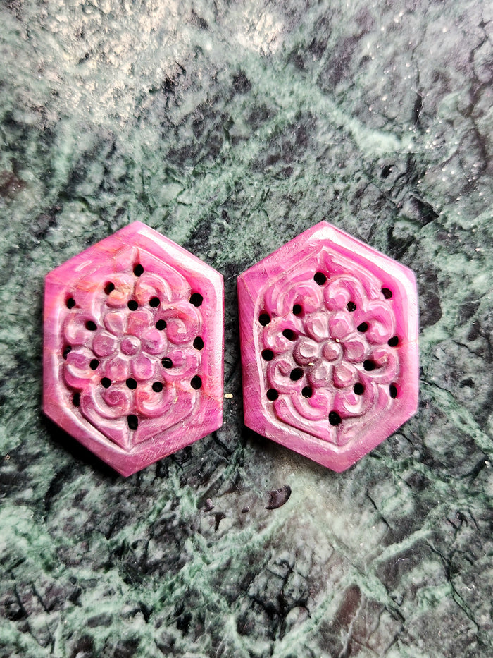 Floral Carved Ruby Stone Pair for Earrings or Pendant - History, Symbolism and Modern Appeal | Gemstone Gift