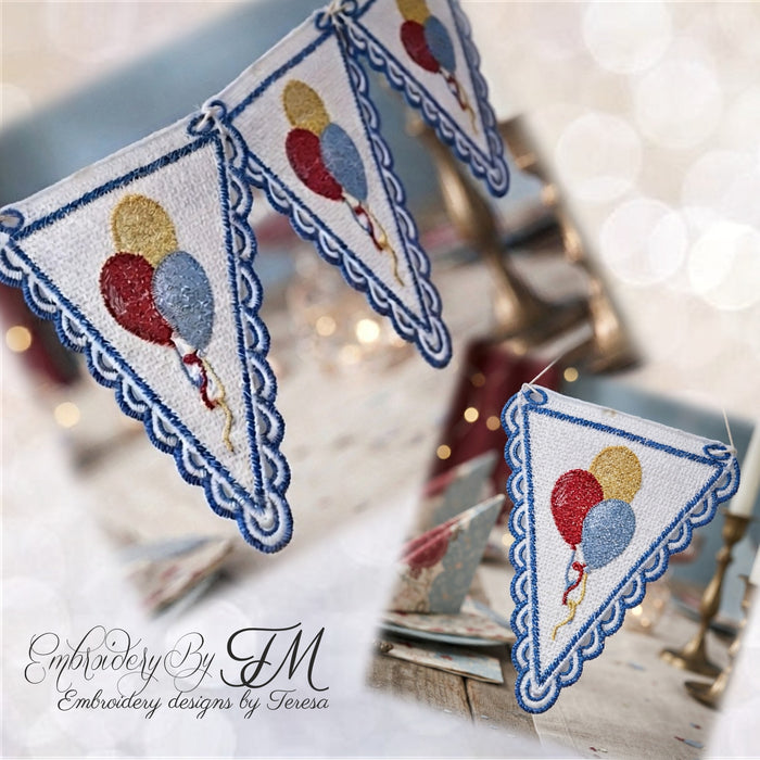FSL triangular flag - Happy Birthday/5x7 and 4x4 hoop /4 pieces