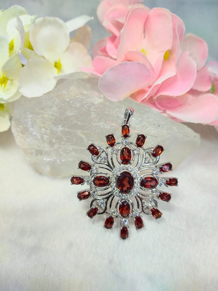 Garnet designer pendant in 925 sterling silver with rhodium plating | crystal jewelry | gemstone pendants | gift a garnet - Shwasam