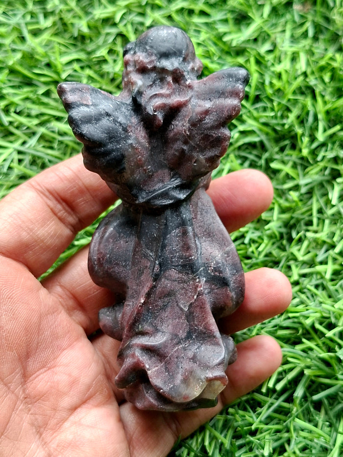 Garnet Winged Angel Carving – A Symbol of Strength, Prayer, and Divine Love | Weight 141 gm