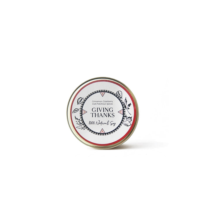 LODGE's 4oz travel tin candle in the scent Giving Thanks.