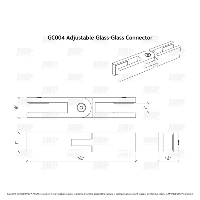 GlassX GC004 Glass Connector - Adjustable Glass to Glass