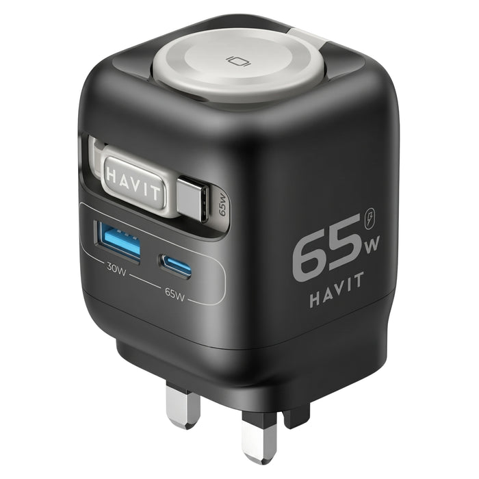 Havit 65W GaN Travel Charger with Stretch Cable & Watch Charger