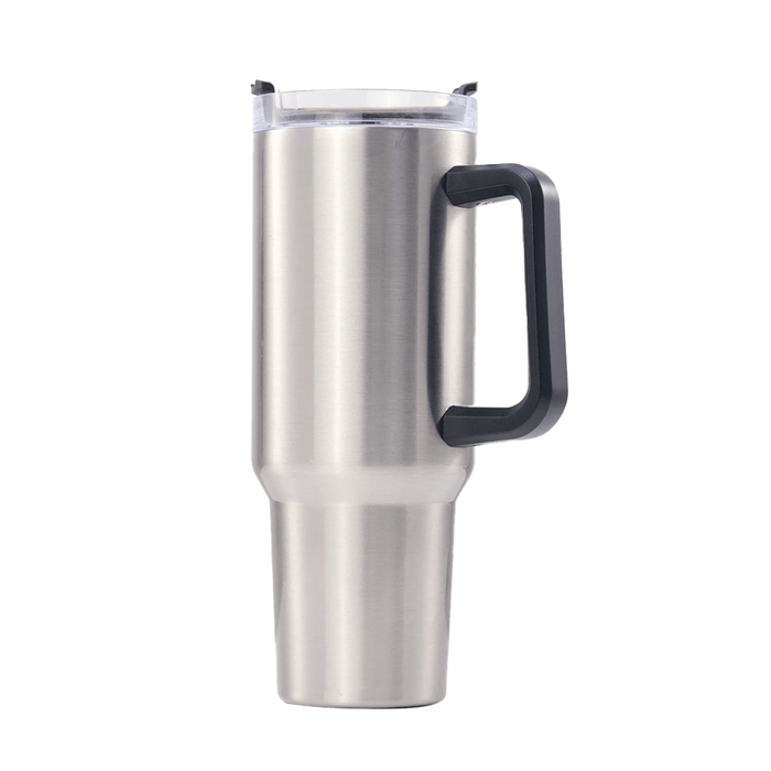 HPN SubliCraft 40 oz. Sublimation Stainless Steel Travel Mug w/ Straw and Handle - Silver - 20 Per Case - HeatPressNation