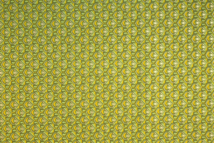 Indian Print Stylized Lotus Green, Yellow, Gold