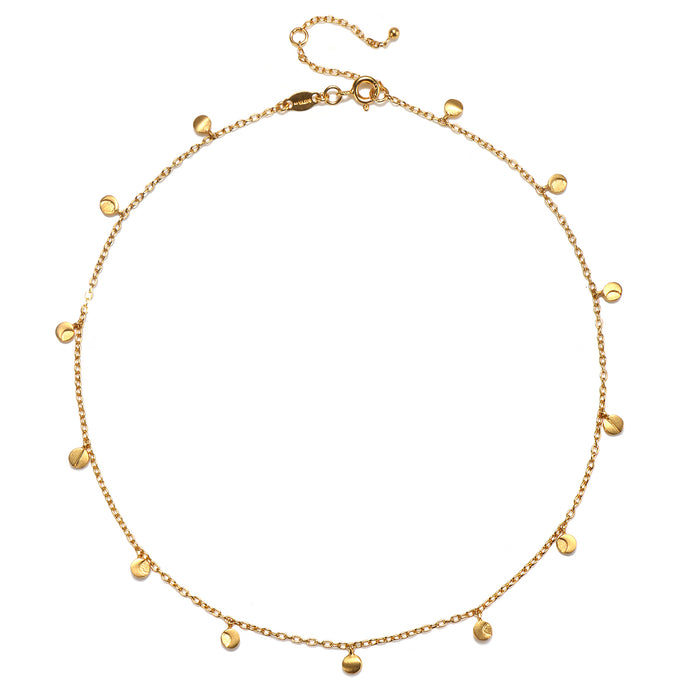 Delicate chain of the Intention of Guidance Necklace Set adorned with small round charms, embodying spiritual aspects, protection, and the beauty of the sun and moon connection in a zodiac-inspired design.
