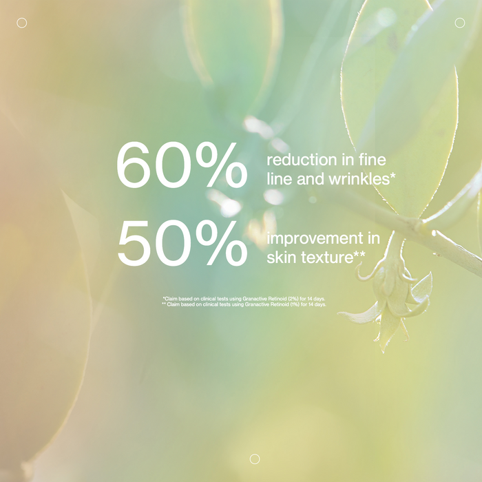 Advertisement with text about skin improvement percentages on a blurred natural background