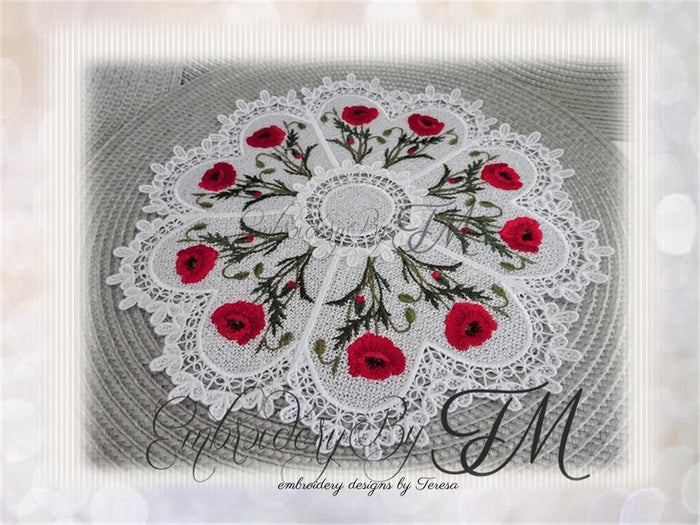Lace doily with Poppies/ 5x7 hoop