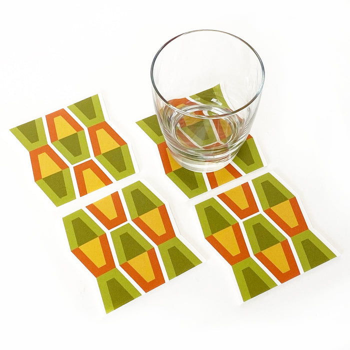 Lava Lamp Vinyl Coasters Orange Green -Set of 8 - Destination PSP