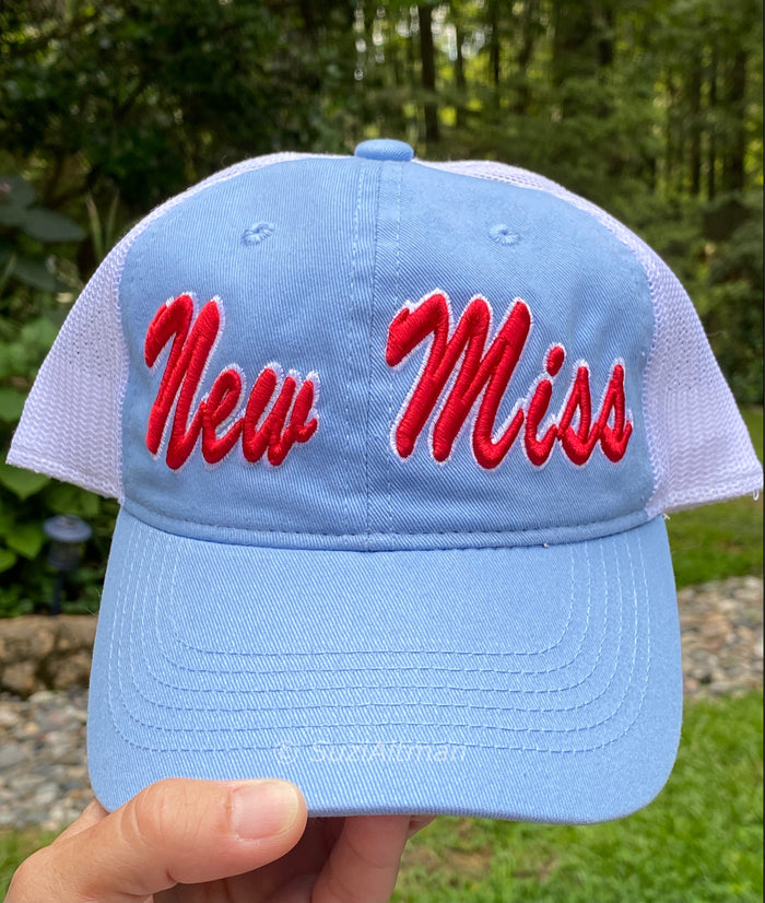 Limited edition Powder Blue Trucker Hat with velcro back