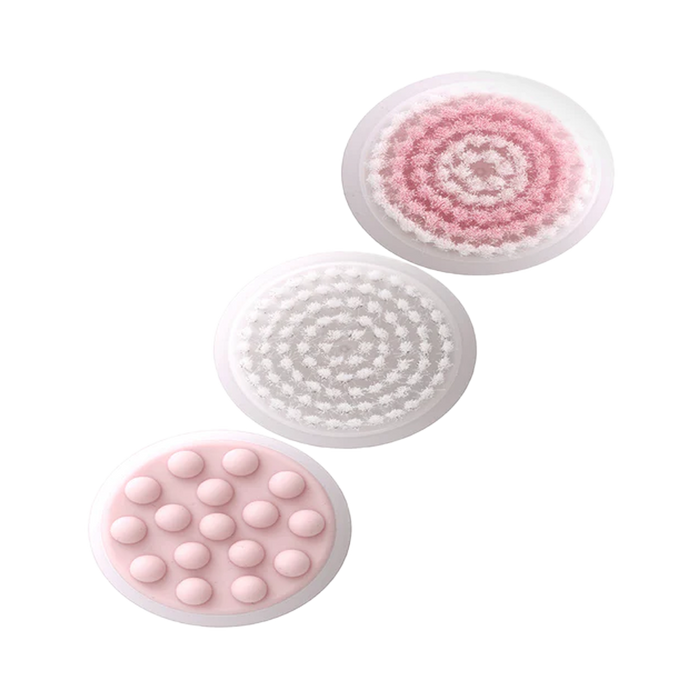 All three Manicare Sonic Mini replacement brush heads—sensitive, exfoliating, and massage—shown together without packaging