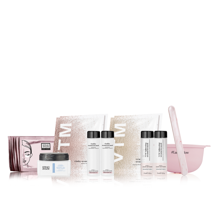 Erno Laszlo Masking Madness Kit includes Best-Selling Multi-Task Serum Eye Mask, Hydra-Therapy Memory Gel Sleep Mask, Vitality Treatment Mask + new Tightening Treatment Mask and mask mixing bowl